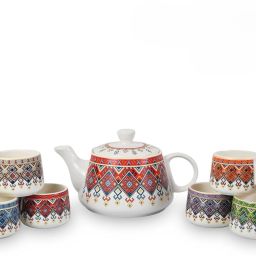 Pack of 7 Ceramic kashmeri Design Printed Ceramic Tea Kettle With 6 Cups, For Coffee, Hot Drinks,-image-13