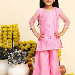 Cutiekins Girls Ethnic Motifs Embroidered Regular Sequinned Kurta with Palazzos-image-13
