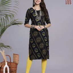 HERE&NOW Selection Of 2 Bandhani Printed Round Neck Straight Kurtas-picture-17