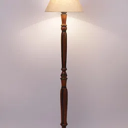 Devansh White & Brown Wooden Floor Lamp With Shade-31