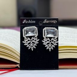 AKLINA Rhodium-Plated American Diamond Studded Square Shaped Studs-6