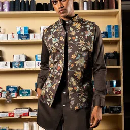 Project Bandi Printed Satin Nehru Jacket-42