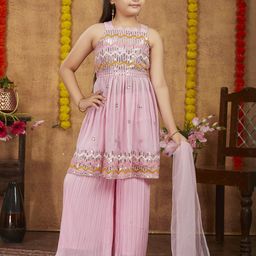Muhuratam Girls Pink Georgette Kurta Sets-image-99