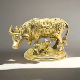 Nyra Kitchenware Pure Brass Kamdhenu Cow & Calf Idol-image-7