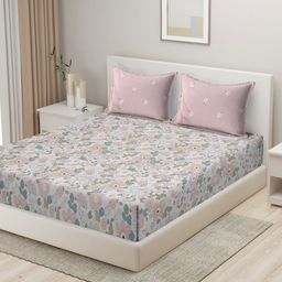 Myntra Elegant Homes Pink & Grey Floral 280 TC Double King Bedsheet Set-2.74 m x 2.54 m-image-45