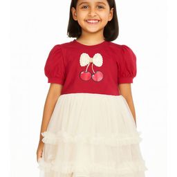 POP STREET KIDS Girls Round Neck Printed Puff Sleeve Cotton Fit & Flare Dress-image-89