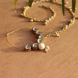 BeAbhika Gold-Plated Pearls Chained Nosepin-34