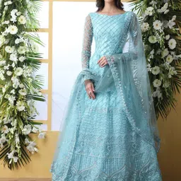 JULEE Ethnic Motifs Embroidered Net Fit & Flare Maxi Ethnic Dresses-image-71