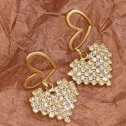 KRENOZ Gold-Plated Crystals Studded Heart Shaped Drop Earrings-29