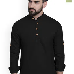 univibe Selection Of 2 Band Collar Rolled Up Sleeves Slim Fit Short Pure Cotton Kurtas-image-67