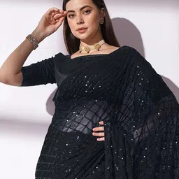 CLEMIRA Embellished Sequinned Pure Georgette Saree-44