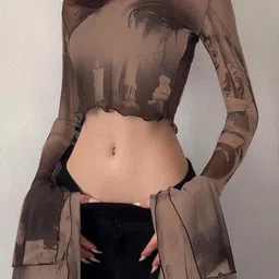 StyleCast x Revolte Print Georgette Crop Top-image-97