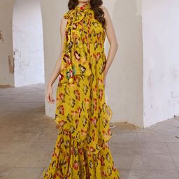 Pallavi Jaipur Printed Halter Neck Tunic With Palazzo & Bow-image-22