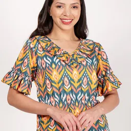 Frolic Rolic Geometric Print Bell Sleeve Crepe Top-image-19