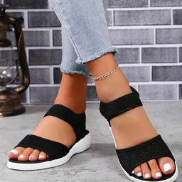 GLO GLAMP Women Black Easy Step Wedge Sandals-picture-35