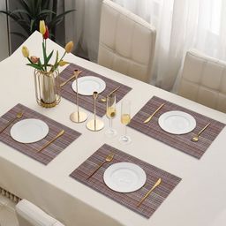Dakshya Industries 4Pcs Brown Striped Rectangle Shape Table Placemats-46