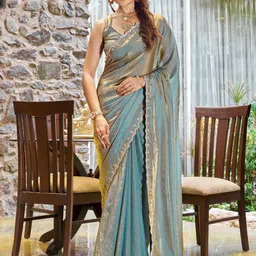 Saree Mall Teal blue Pure ChiffonEmbellished Party Wear Saree with Matching Blouse-picture-57