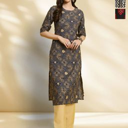 HERE&NOW Selection Of 3 Floral Printed Round Neck Straight Kurtas-image-29