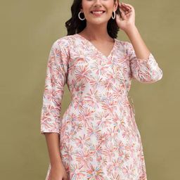 Rangun Floral Print Wrap V-Neck Three-Quarter Sleeves Top-image-88