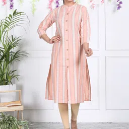 ASANSHI Striped Mandarin Collar Cotton Straight Kurta-picture-13