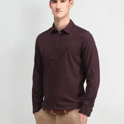 U.S. Polo Assn. Denim Co. Men Spread Collar Solid Lyocell Slim Fit Casual Shirt-image-7