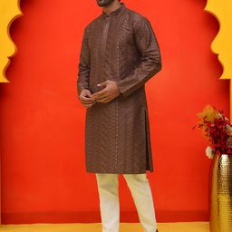 Jompers Men Embroidered Regular Mirror Work Kurta with Pyjamas image 2