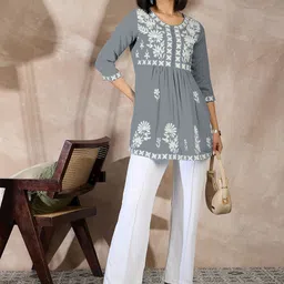 all about you Women Embellished Chikankari Embroidered Peplum Top-picture-20