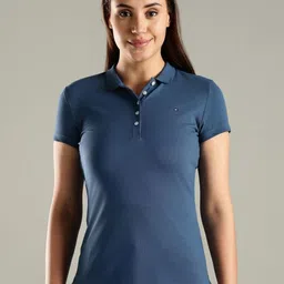 Tommy Hilfiger Women Solid Polo Collar Cotton Slim Fit T-shirt-picture-18