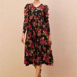 Antheaa Floral Printed Embellished Chiffon Empire Midi Dress-picture-32