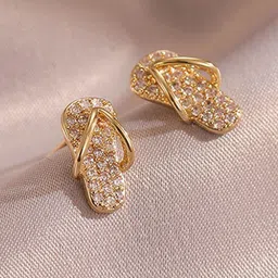 BEYTER Sterling Silver Gold-Plated Zircon Studded Korean Flip-Flop Sandals Quirky Studs-image-76