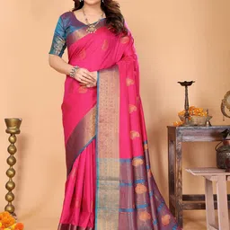 SILKWEAR Ethnic Motifs Woven Design Zari Banarasi Saree-picture-49