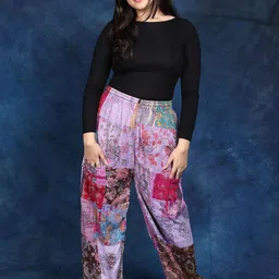 Exotic India Women Printed Loose Fit Trousers-image-96