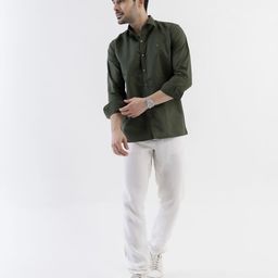 VELLURE Men's Conquest Olive Green Linen Blend Full Sleeve Shirt-image-5