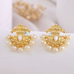 VOJ Contemporary Stainless Steel Gold Plated Pearls Beaded contemporary Studs-50