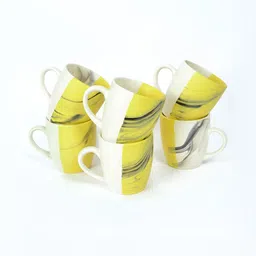 FABINALIV Yellow & Cream-Coloured Printed Ceramic Matte Cups Set of Cups and Mugs image 3
