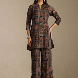 Soch Printed Mandarin Collar Top With Palazzos Co-Ords-image-120