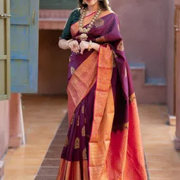 SWEETPEL Woven Design Kanjeevaram Banarasi Saree With Unstiched Blouse Piece-picture-49