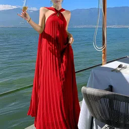 JC Mode Women Halter Neck Striped Maxi Dress-image-46
