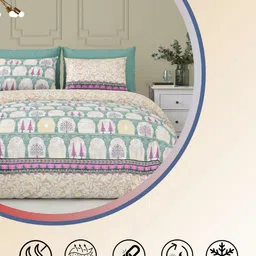 LIVING ROOTS Green Ethnic Motifs 210TC Pure Cotton King Bedsheet Set 2.64 m x 2.64 m-image-13