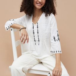 Fame Forever by Lifestyle Floral Shaped V-Neck Embroidered Pure Cotton Top-image-12