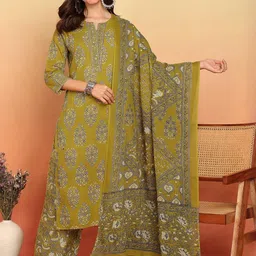 KALINI Women Floral Printed Regular Pure Cotton Kurta with Palazzos & With Dupatta-33