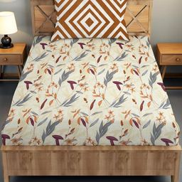 IVAZA Maroon & Multicoloured Floral 220 TC Single Bedsheet with 1 Pillow Covers-image-44