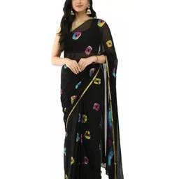 Reboot Fashions Tie and Dye Zari Pure Chiffon Saree-image-17