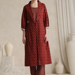 Khushal K Handblock Printed Cotton Tunic With Trouser & Jacket Co-Ords-52