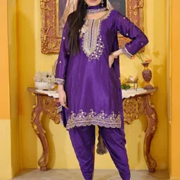 ODETTE Women Paisley Regular Thread Work Kurta with Dhoti Pants & With Dupatta-image-10