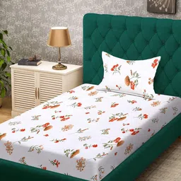 KLOTTHE White Floral 300 TC Single Bedsheet with 1 Pillow Cover-image-89