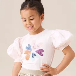 Angel & Rocket Girls Embellished Puff Sleeves Pure Cotton T-shirt-image-88