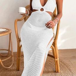Alamode By Akanksha Marthey Women White Soft Crochet Knit Resortwear Dress-image-79
