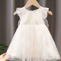 YK Girls Self Design Flutter Sleeves Fit and Flare Dress-98