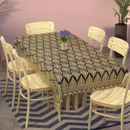 Kuber Industries Gold-Toned & Green Printed Cotton 6-Seater Table Cover-34